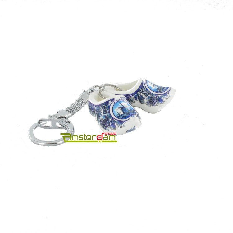 KEYCHAIN 2 WOODEN SHOES 4 CM DELFT BLUE MILL