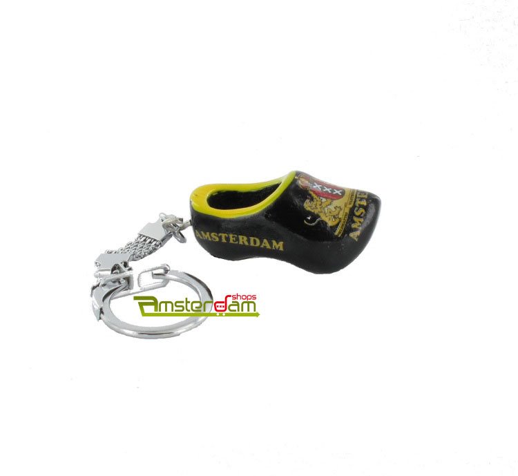 KEYCHAIN 1 WOODEN SHOE 4 CM BLACK AMSTERDAM WEAPON