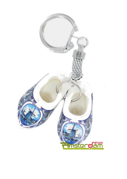 KEYCHAIN 2 WOODEN SHOES 4 CM DELFT BLUE MILL